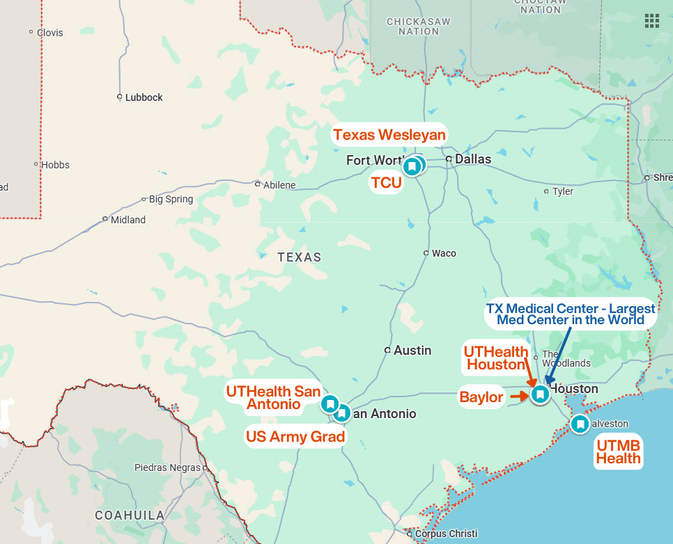Map of CRNA Schools in Texas – Locations of Nurse Anesthesia Programs